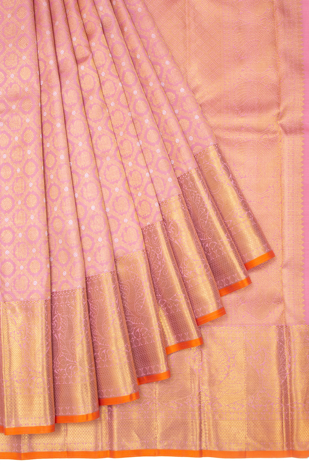 Kanchipuram Silk Criss Cross Checks And Butta Pink Saree