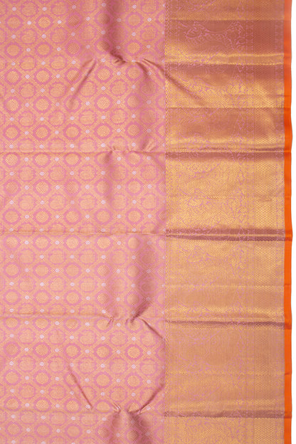 Kanchipuram Silk Criss Cross Checks And Butta Pink  Saree