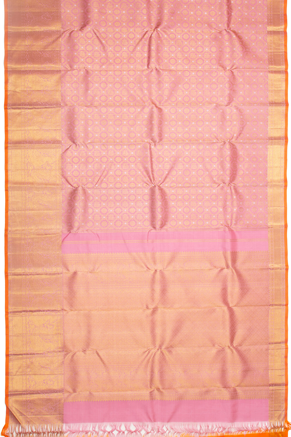 Kanchipuram Silk Criss Cross Checks And Butta Pink Saree