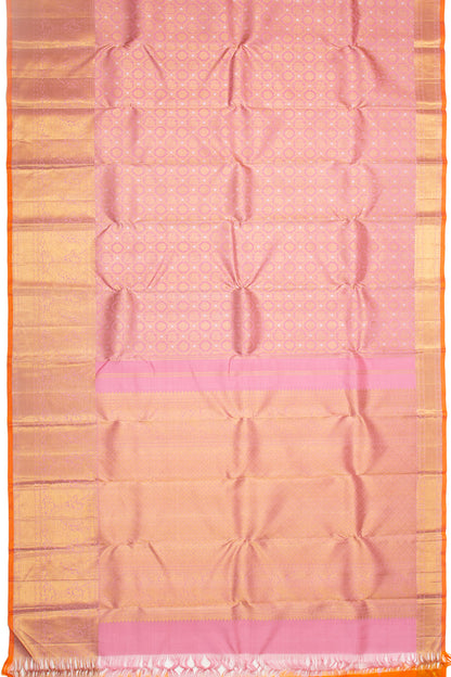 Kanchipuram Silk Criss Cross Checks And Butta Pink Saree