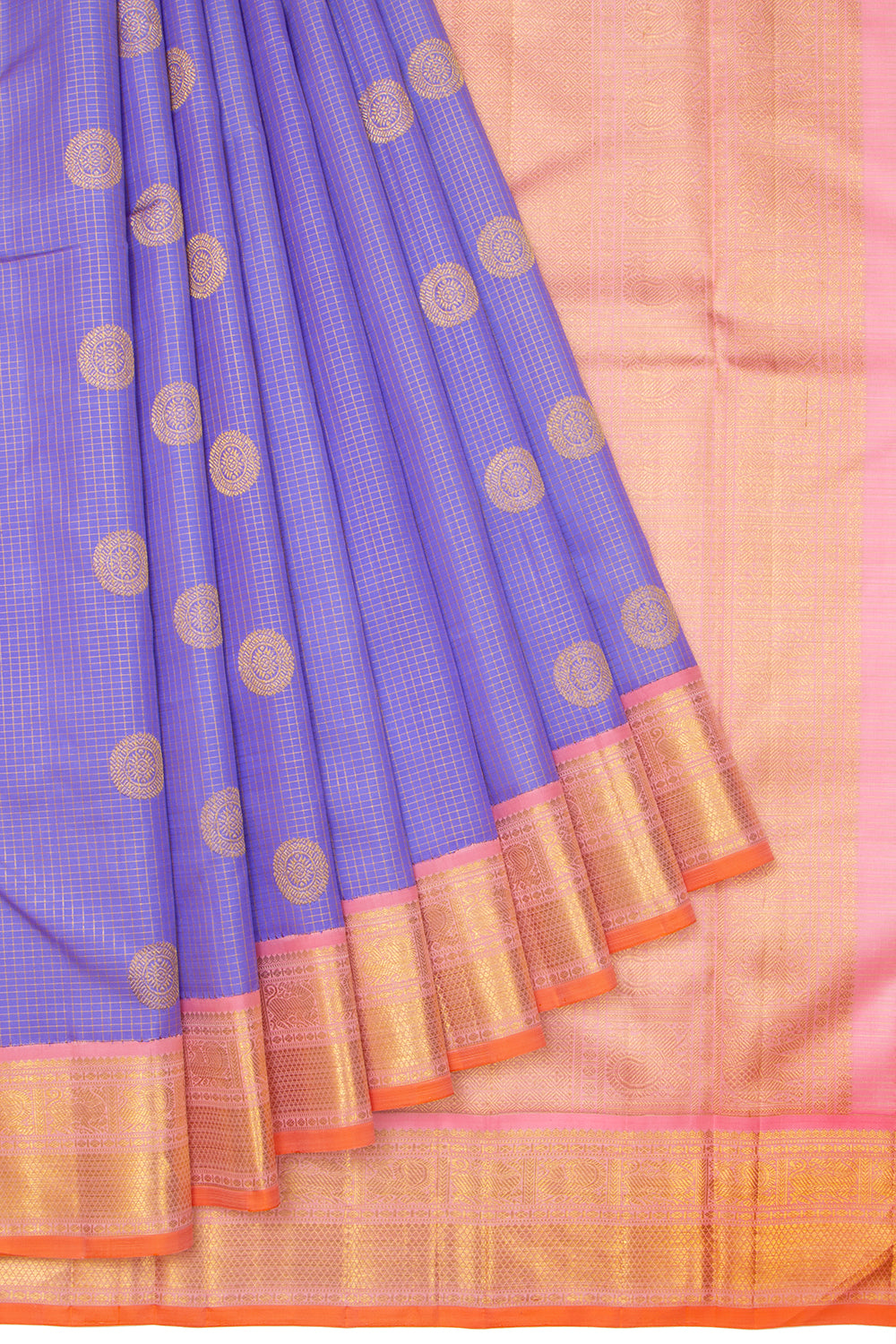 Kanchipuram Silk Checks And Butta Violet Saree