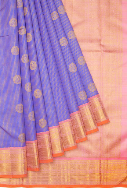 Kanchipuram Silk Checks And Butta Violet Saree