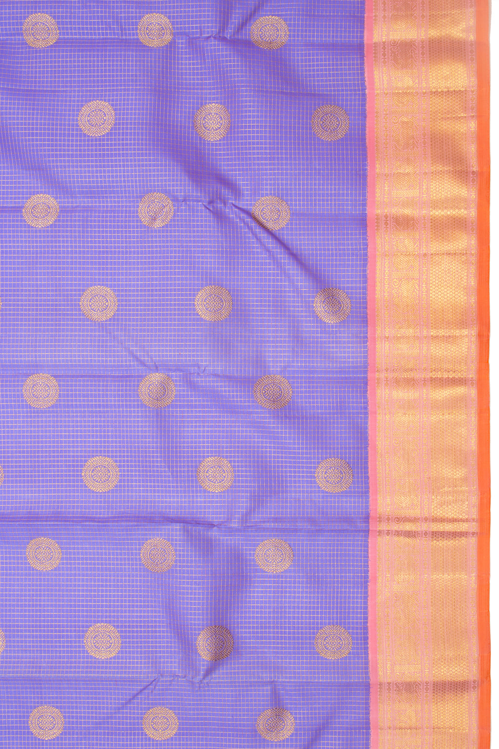 Kanchipuram Silk Checks And Butta Violet Saree