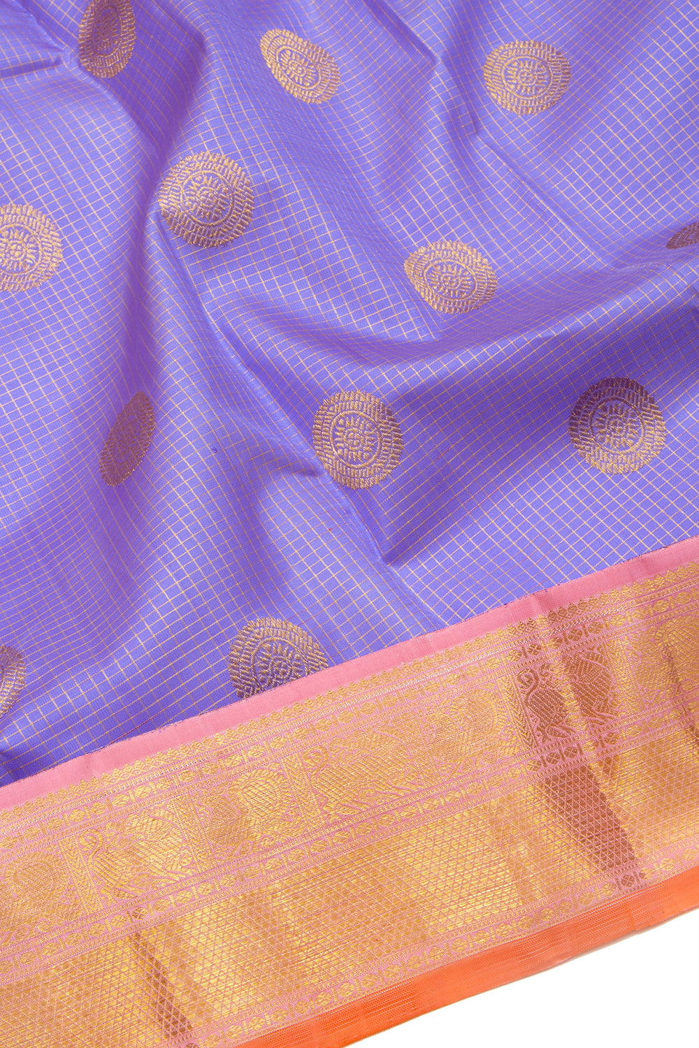 Kanchipuram Silk Checks And Butta Violet Saree