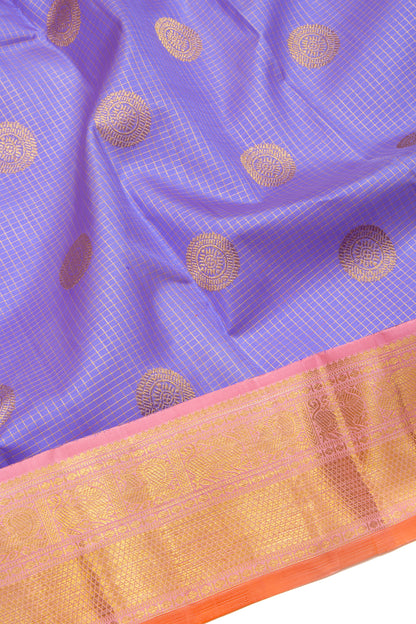 Kanchipuram Silk Checks And Butta Violet Saree