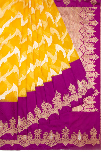 Banarasi Kora Organza Jaal Yellow Saree