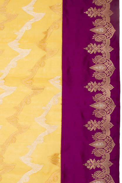 Banarasi Kora Organza Jaal Yellow Saree