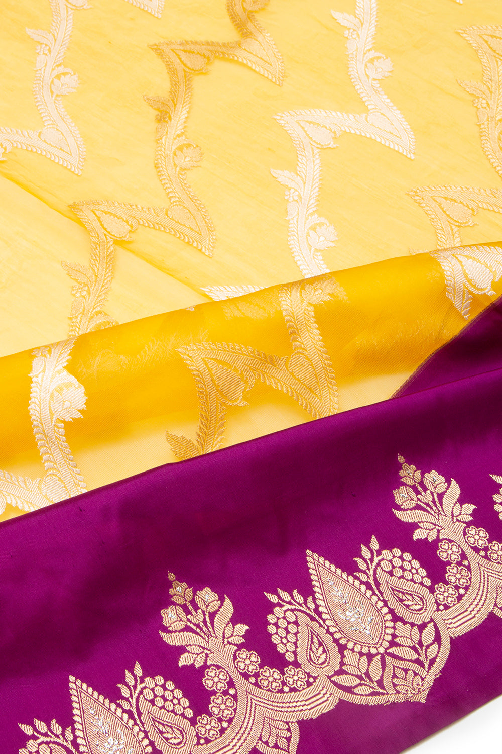 Banarasi Kora Organza Jaal Yellow Saree