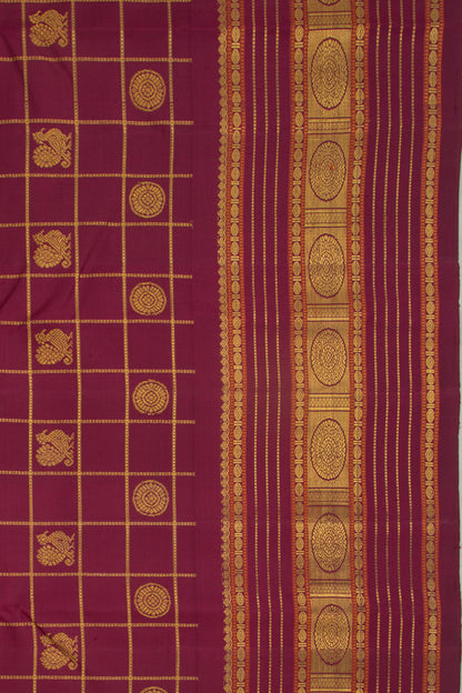 Kanchipuram Silk Checks And Butta Burgundy Saree