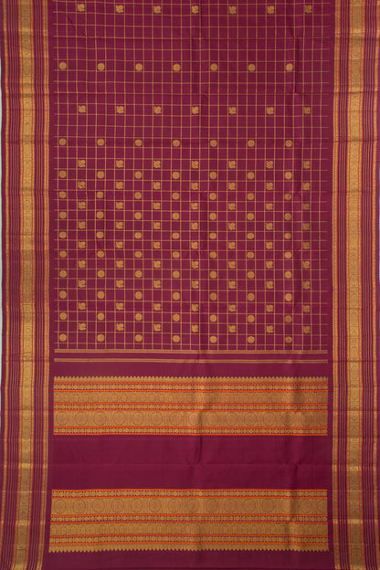 Kanchipuram Silk Checks And Butta Burgundy Saree
