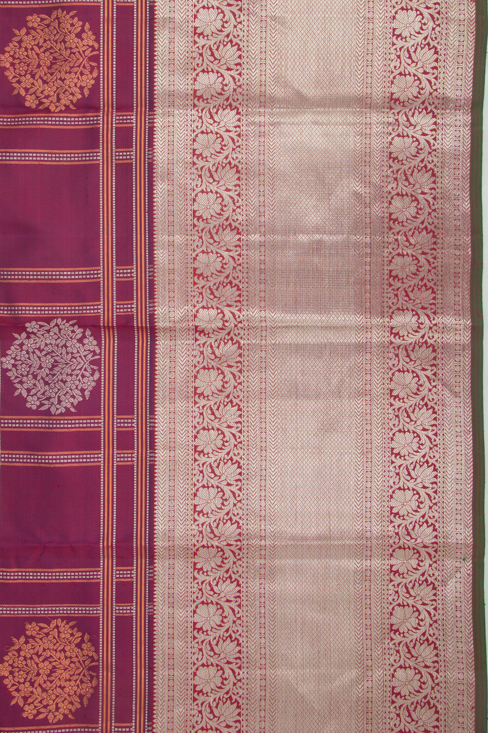 Kanchipuram Silk Checks And Butta Purple Saree