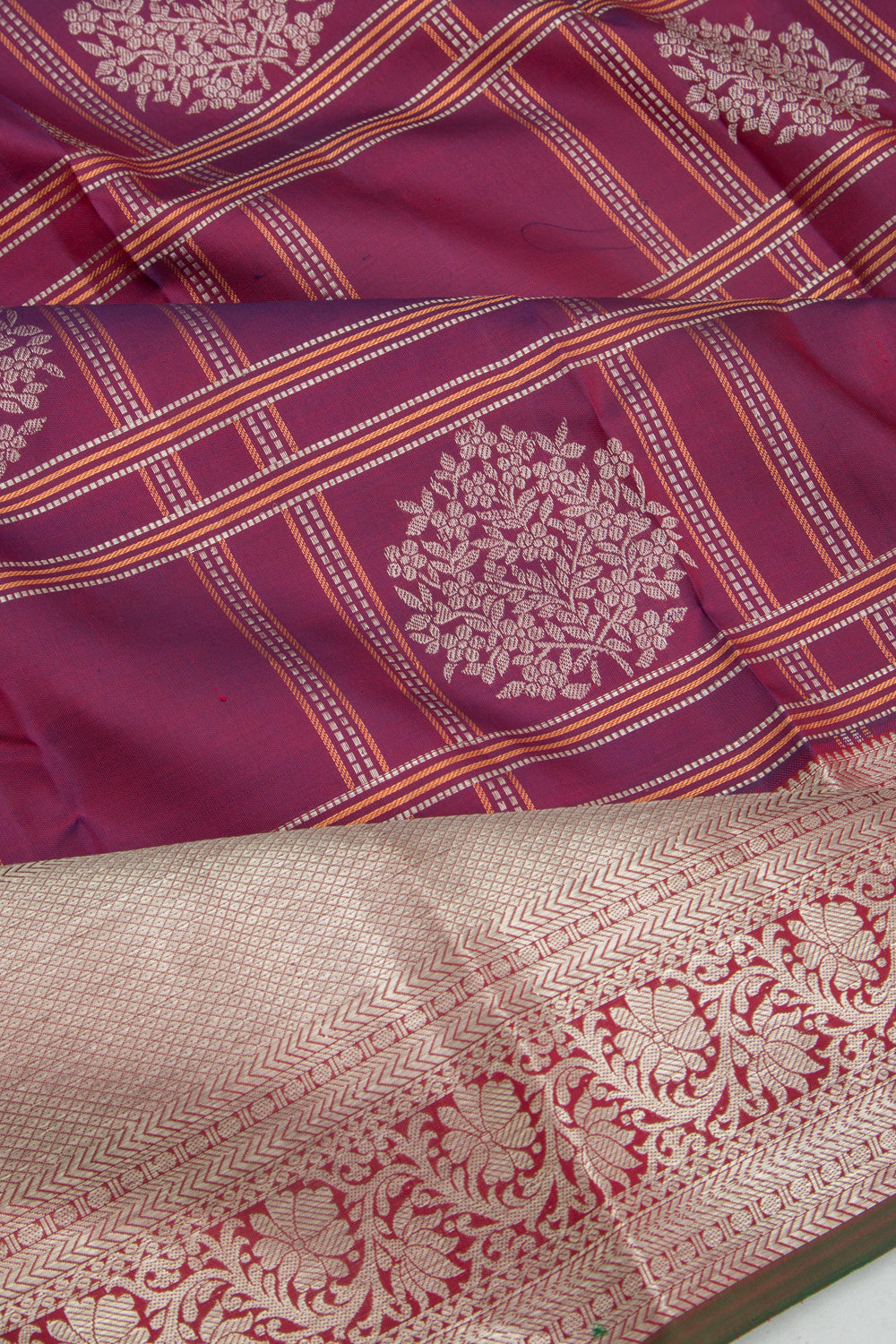Kanchipuram Silk Checks And Butta Purple Saree