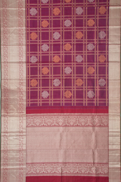 Kanchipuram Silk Checks And Butta Purple Saree