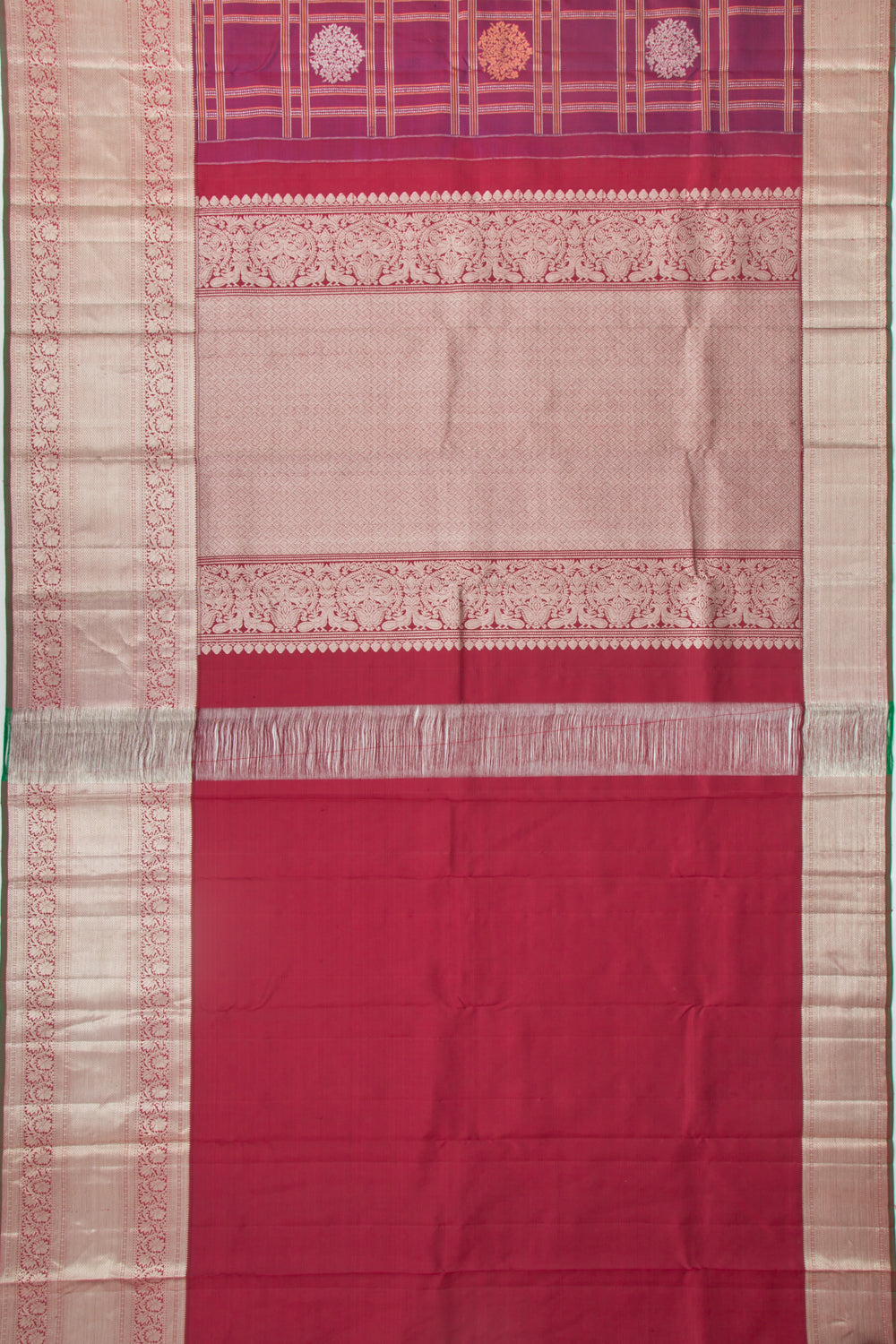 Kanchipuram Silk Checks And Butta Purple Saree
