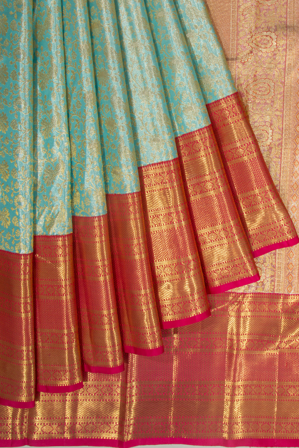 Kanchipuram Silk Tissue Jaal Sky Blue Saree