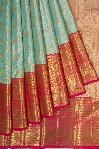 Kanchipuram Silk Tissue Jaal Sky Blue Saree