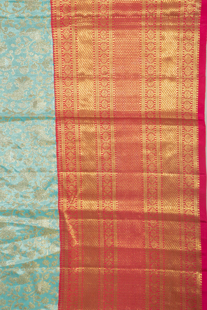 Kanchipuram Silk Tissue Jaal Sky Blue Saree