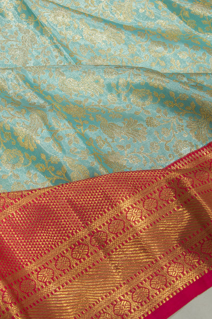 Kanchipuram Silk Tissue Jaal Sky Blue Saree