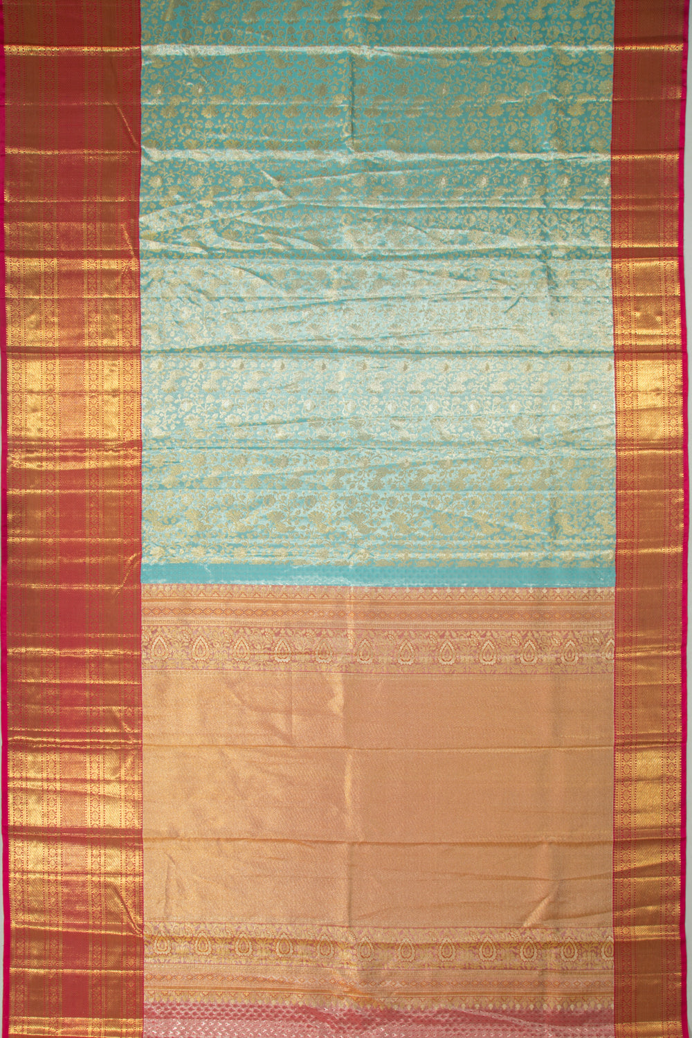 Kanchipuram Silk Tissue Jaal Sky Blue Saree