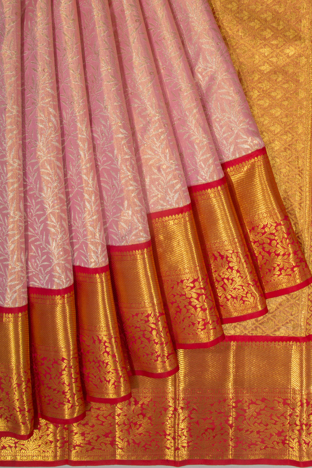 Kanchipuram Silk Tissue Jaal Baby Pink Saree