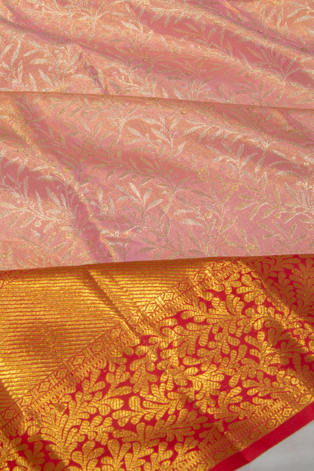 Kanchipuram Silk Tissue Jaal Baby Pink Saree