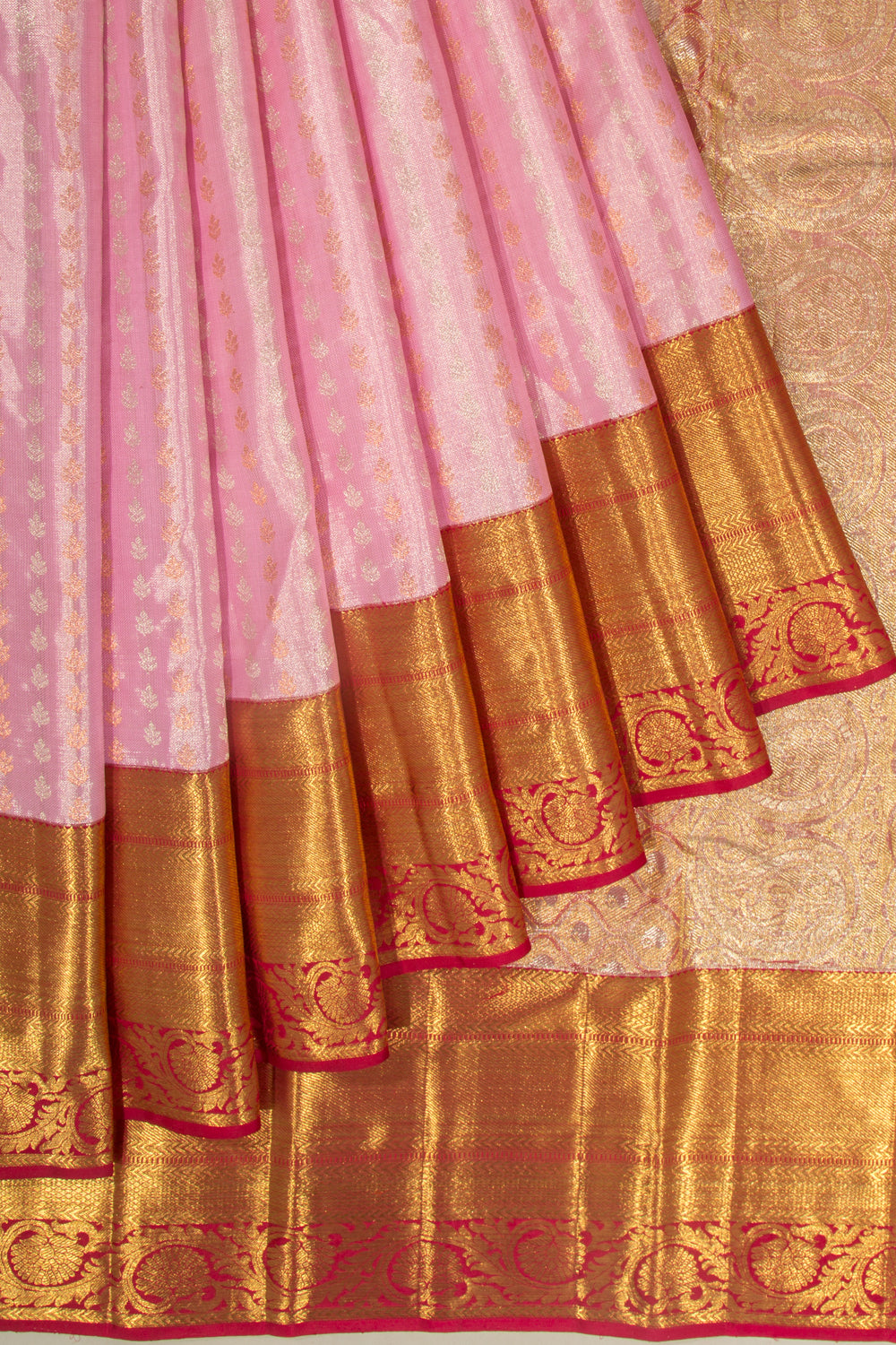 Kanchipuram Silk Tissue Brocade Pink Saree