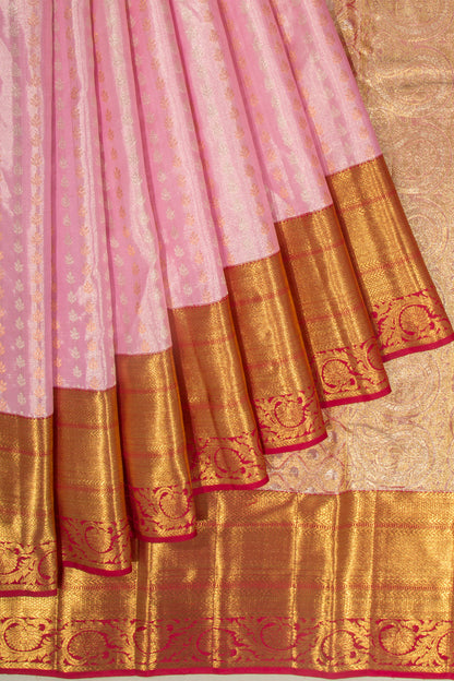 Kanchipuram Silk Tissue Brocade Pink Saree