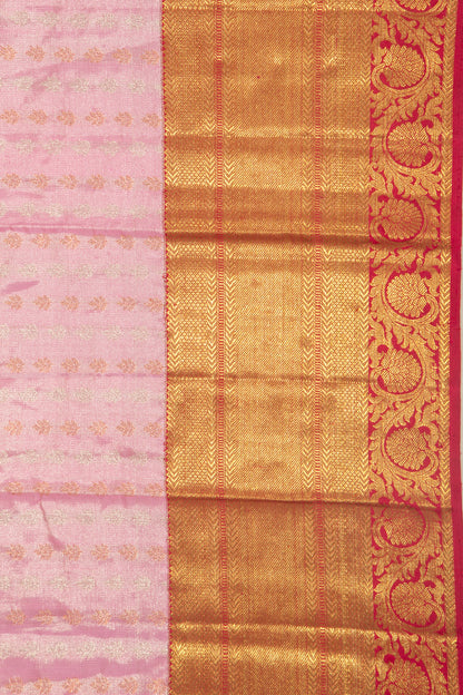Kanchipuram Silk Tissue Brocade Pink Saree