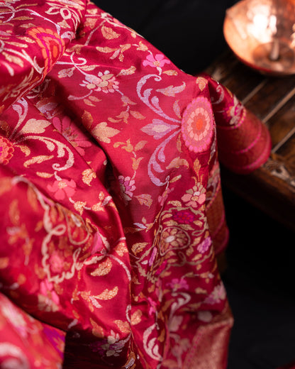 Banarasi Silk Jamdani Jaal Pink Saree