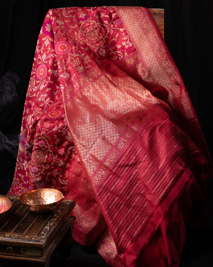 Banarasi Silk Jamdani Jaal Pink Saree
