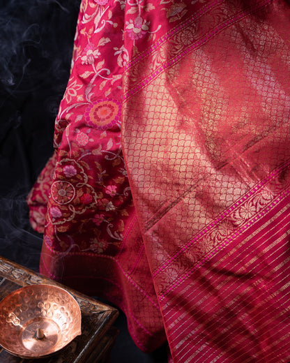 Banarasi Silk Jamdani Jaal Pink Saree
