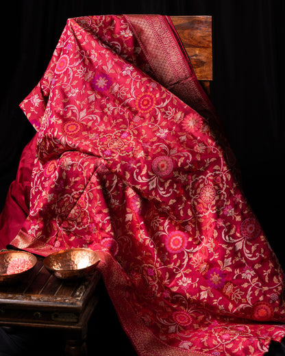 Banarasi Silk Jamdani Jaal Pink Saree
