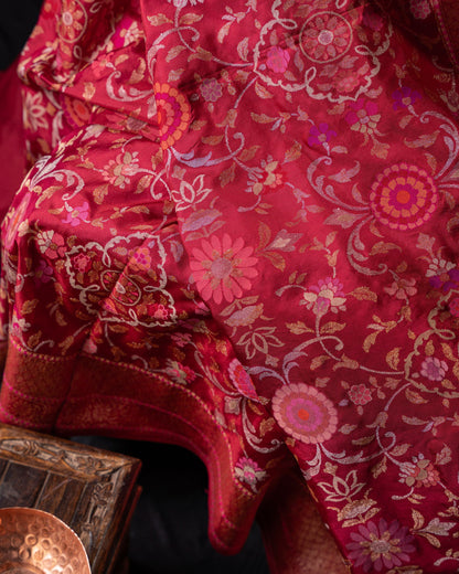 Banarasi Silk Jamdani Jaal Pink Saree