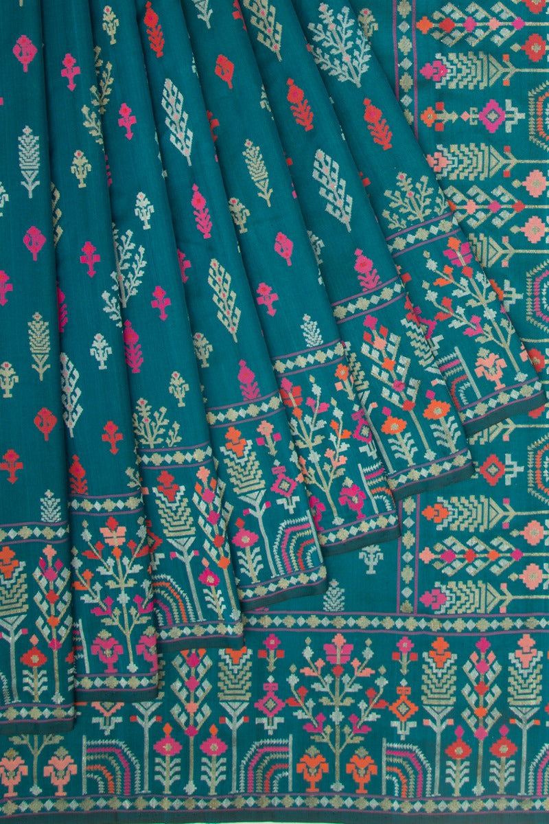 Banarasi Silk Jamdani Teal Green Saree