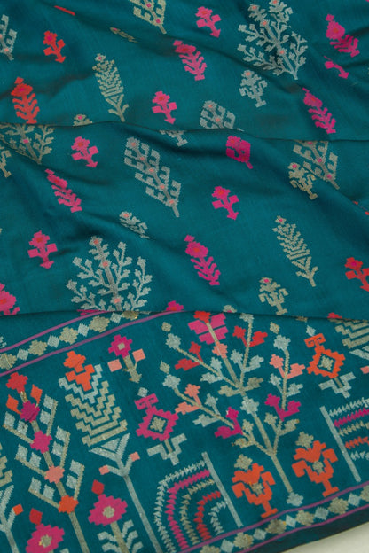 Banarasi Silk Jamdani Teal Green Saree