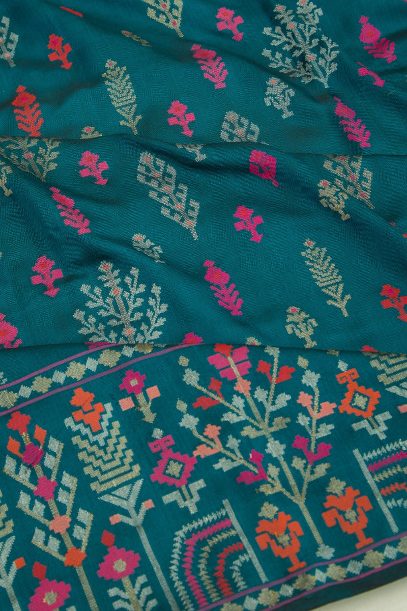 Banarasi Silk Jamdani Teal Green Saree