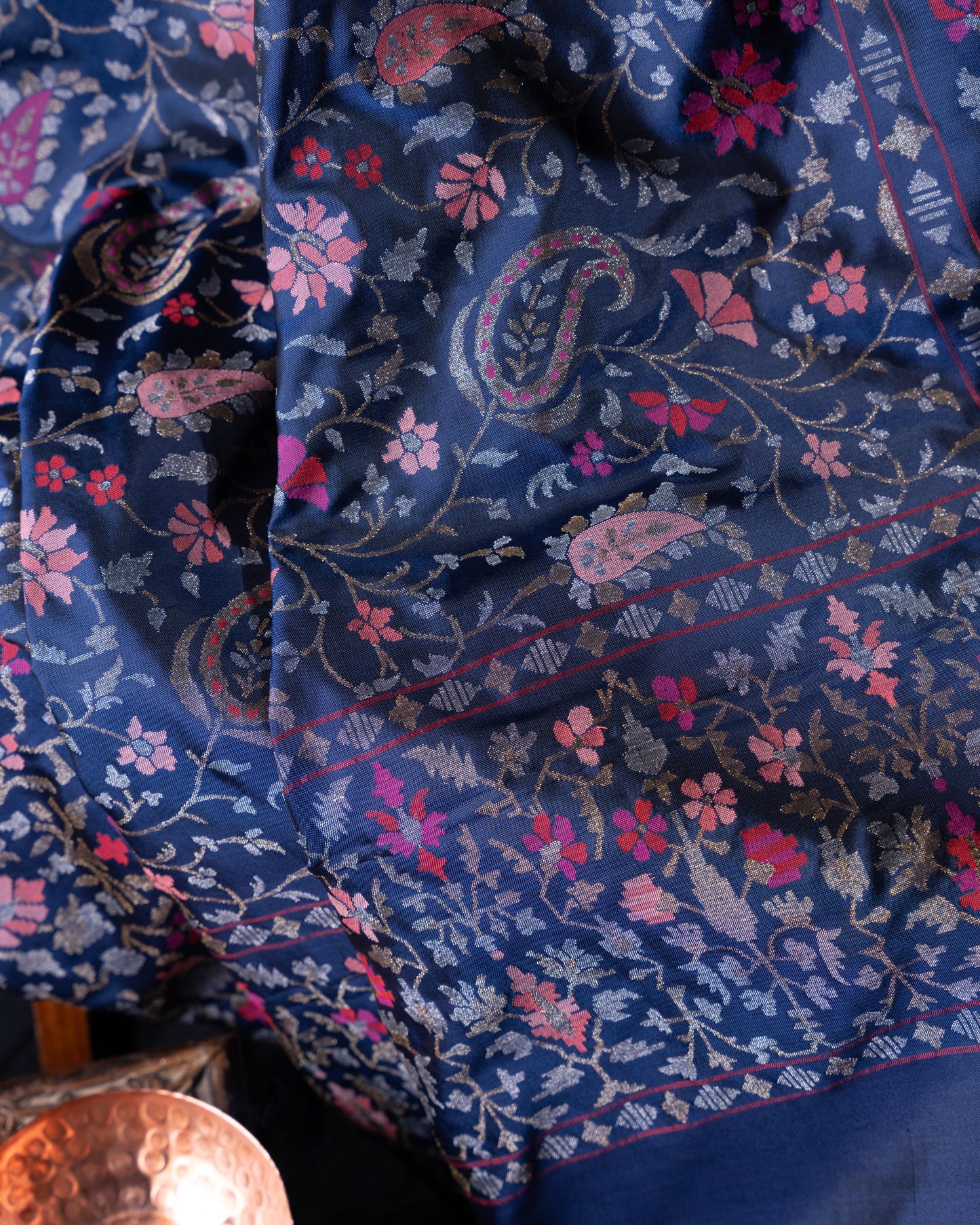 Banarasi Silk Jamdani Jaal Neelambari Saree