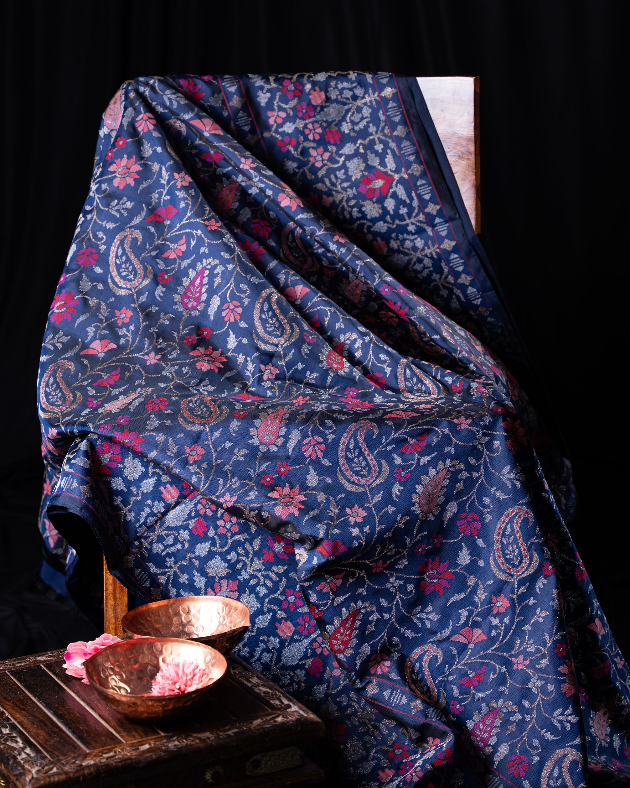 Banarasi Silk Jamdani Jaal Neelambari Saree