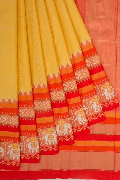 Pochampally Silk Ikat Tissue Checks Yellow Saree