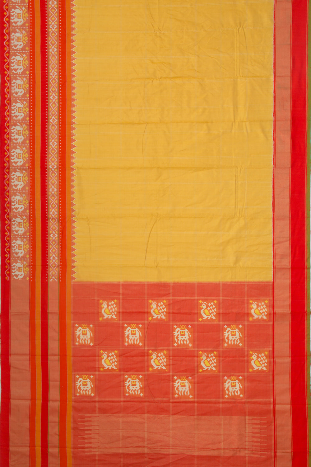 Pochampally Silk Ikat Tissue Checks Yellow Saree