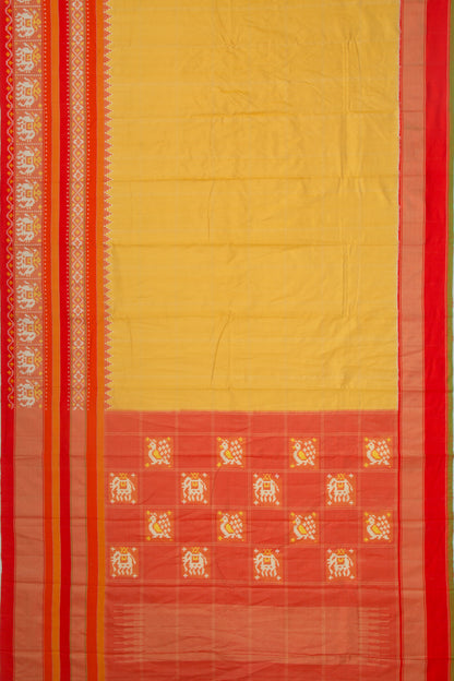 Pochampally Silk Ikat Tissue Checks Yellow Saree