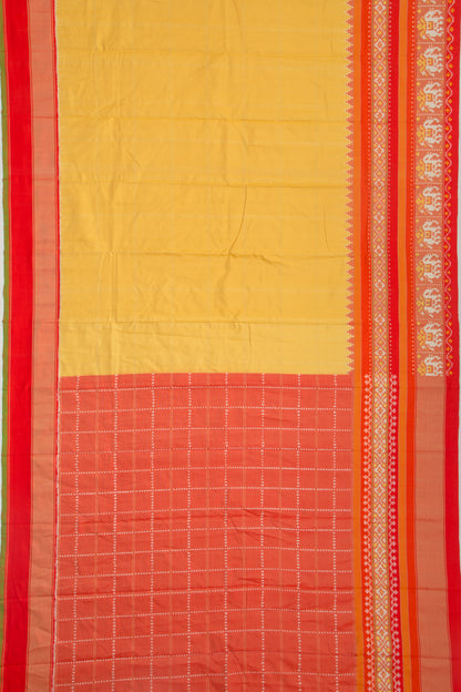 Pochampally Silk Ikat Tissue Checks Yellow Saree