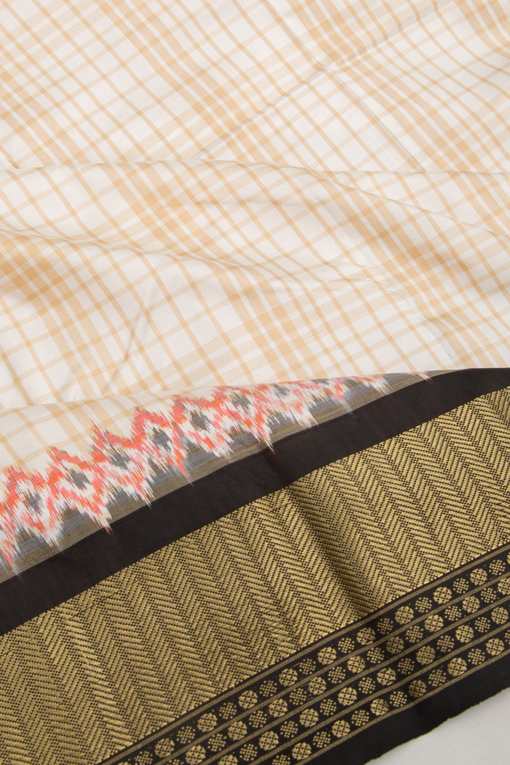 Kanchipuram Silk Checks White Saree