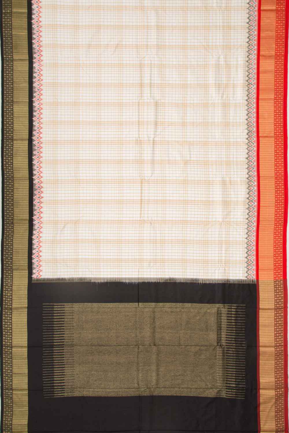 Kanchipuram Silk Checks White Saree