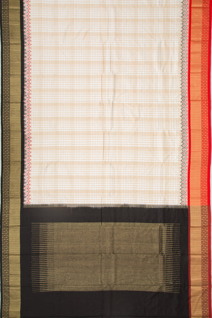 Kanchipuram Silk Checks White Saree