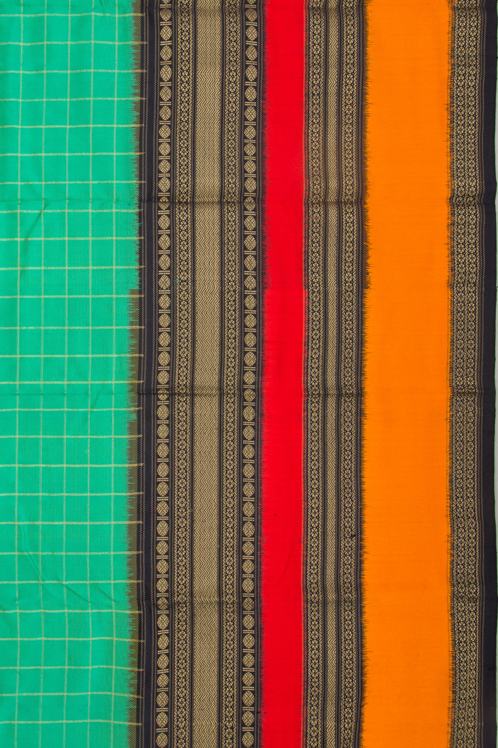 Kanchipuram Silk Twill Checks Sea Green Saree