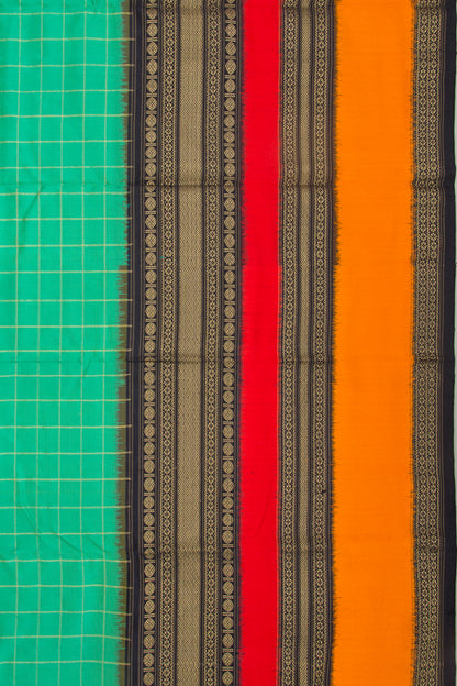 Kanchipuram Silk Twill Checks Sea Green Saree