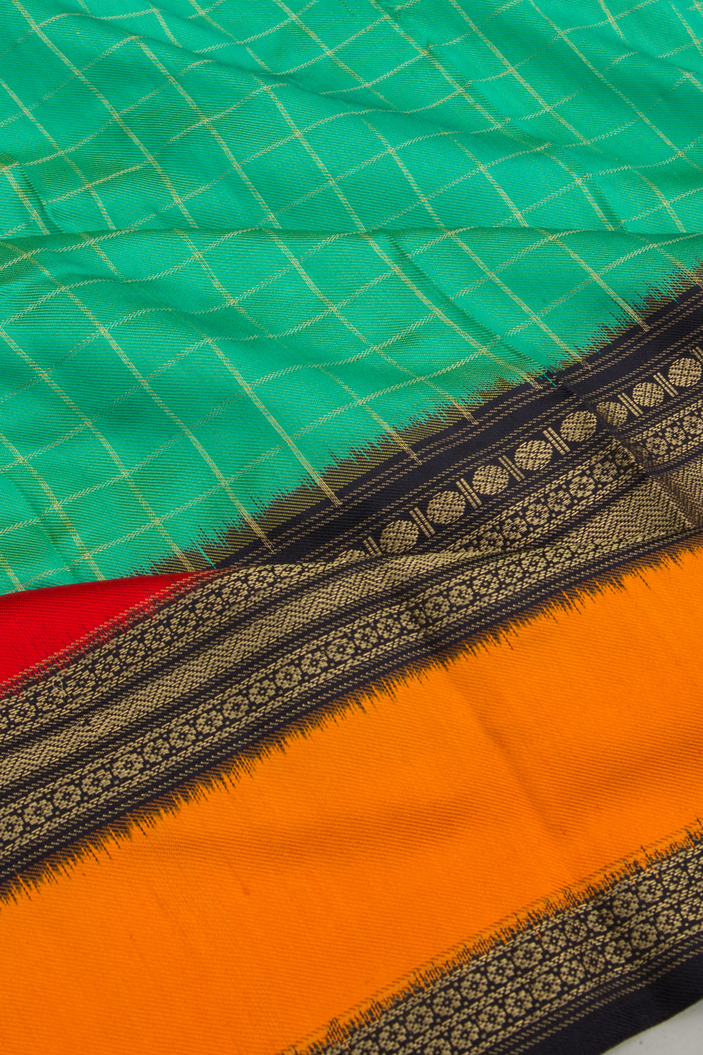 Kanchipuram Silk Twill Checks Sea Green Saree