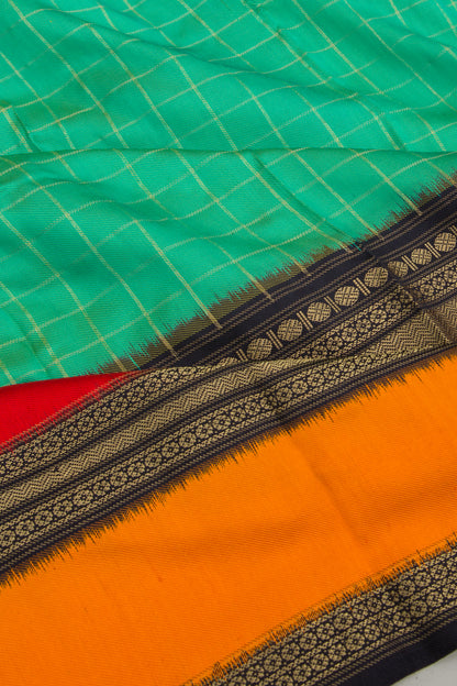 Kanchipuram Silk Twill Checks Sea Green Saree