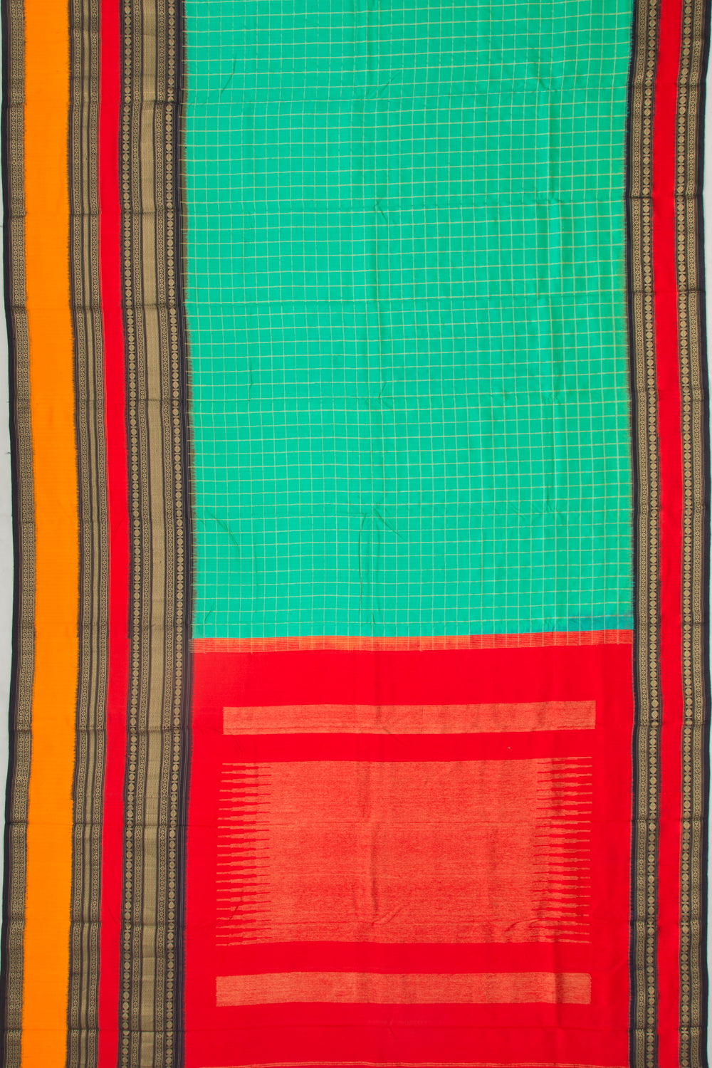 Kanchipuram Silk Twill Checks Sea Green Saree